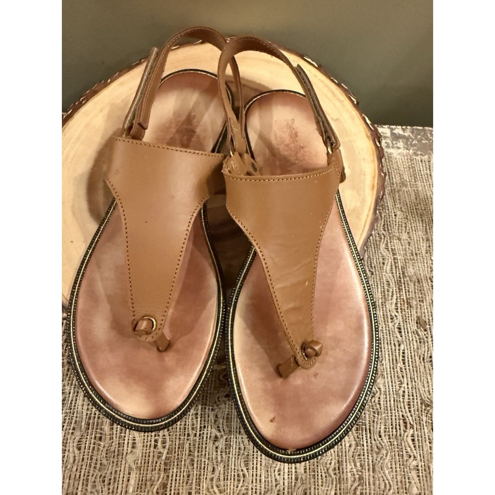 Coach And Four Calabria Flats Slingback Thong Sandals Tan Leather 6.5M